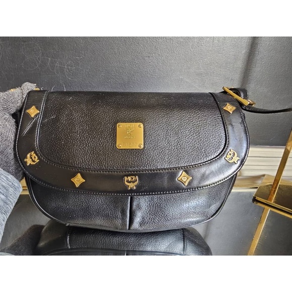 Authentic MCM Saddle Leather Flap Shoulder Bag Black - Picture 8 of 14